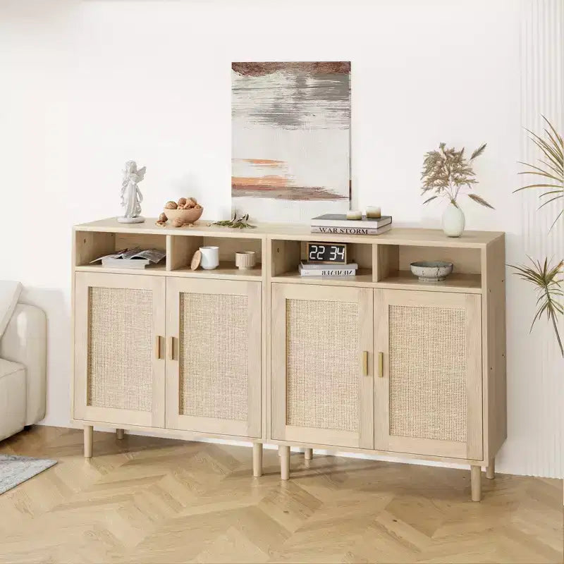COZONY Rattan Sideboard Buffet Cabinet with 2 Doors Modern Accent Storage Console Table for Dining Room, Entryway & Coffee Bar, Natural