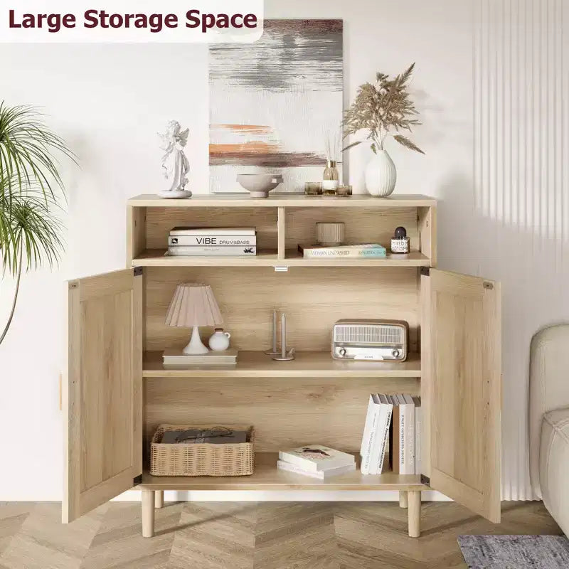 COZONY Rattan Sideboard Buffet Cabinet with 2 Doors Modern Accent Storage Console Table for Dining Room, Entryway & Coffee Bar, Natural