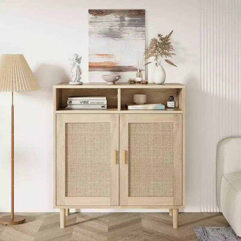 COZONY Rattan Sideboard Buffet Cabinet with 2 Doors Modern Accent Storage Console Table for Dining Room, Entryway & Coffee Bar, Natural