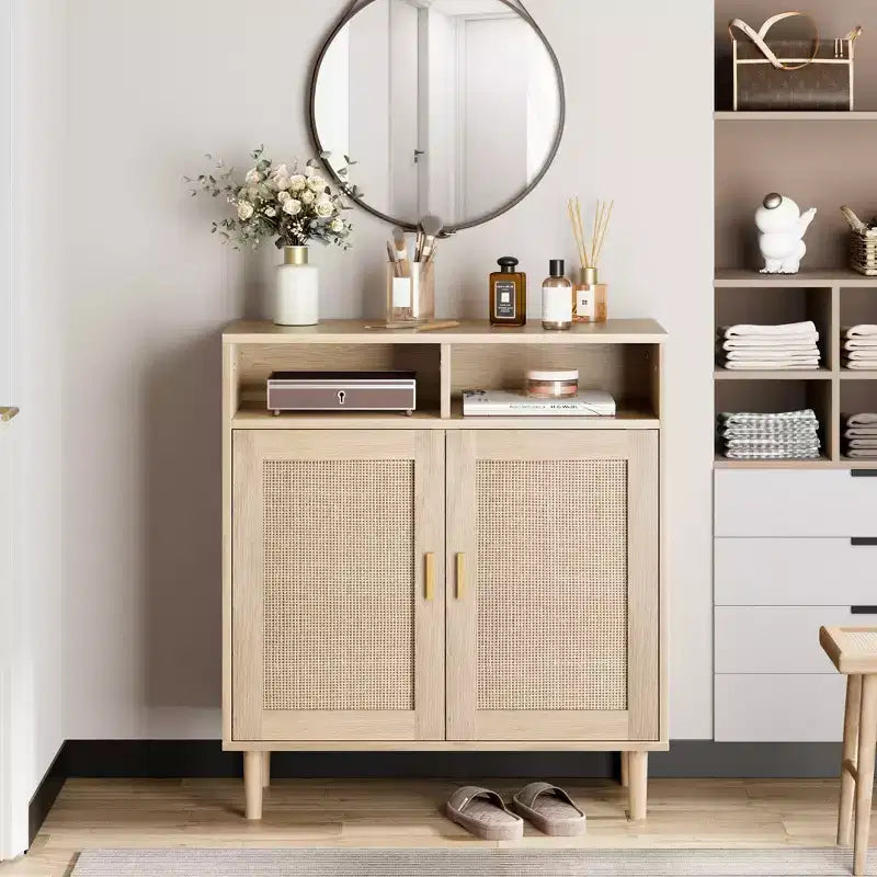 COZONY Rattan Sideboard Buffet Cabinet with 2 Doors Modern Accent Storage Console Table for Dining Room, Entryway & Coffee Bar, Natural