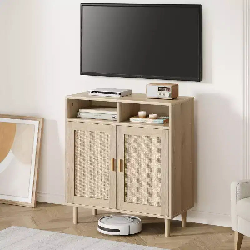 COZONY Rattan Sideboard Buffet Cabinet with 2 Doors Modern Accent Storage Console Table for Dining Room, Entryway & Coffee Bar, Natural