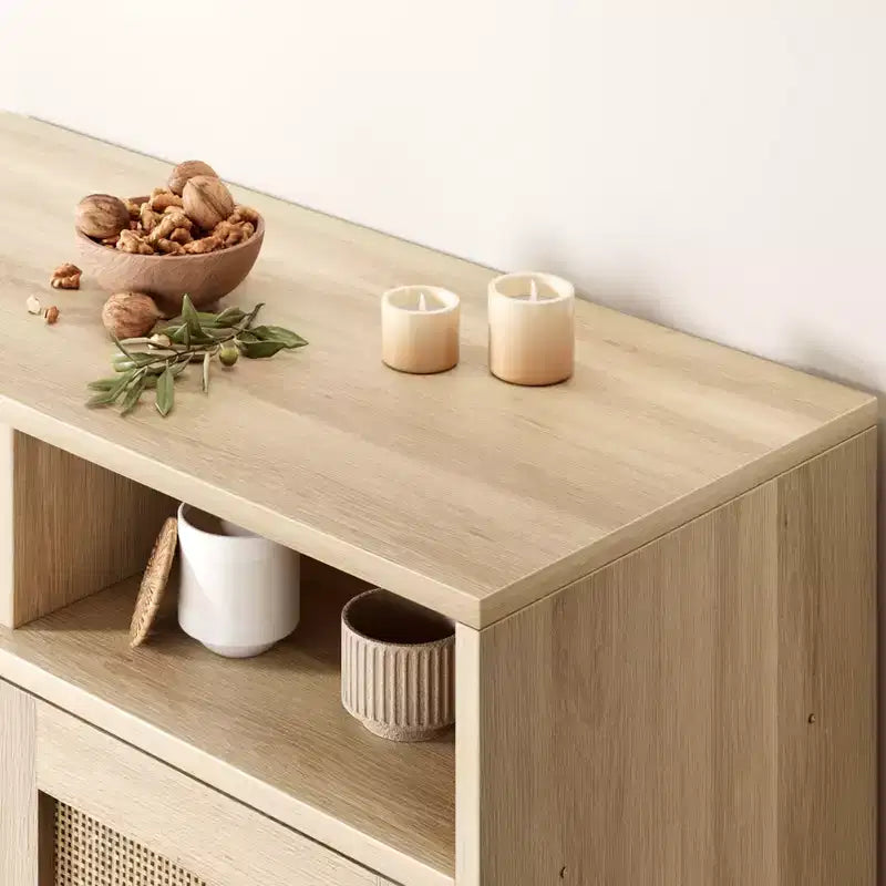 COZONY Rattan Sideboard Buffet Cabinet with 2 Doors Modern Accent Storage Console Table for Dining Room, Entryway & Coffee Bar, Natural