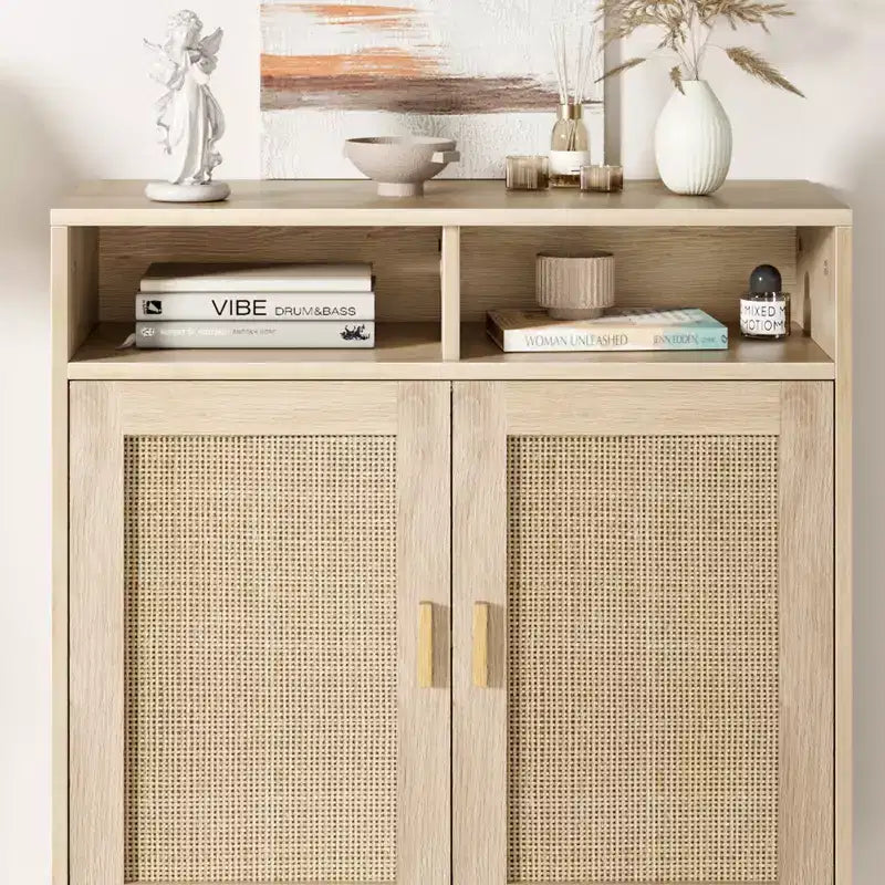 COZONY Rattan Sideboard Buffet Cabinet with 2 Doors Modern Accent Storage Console Table for Dining Room, Entryway & Coffee Bar, Natural