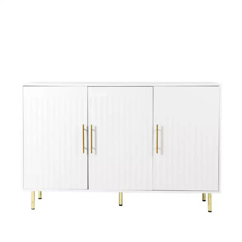 Homy Casa Modern White Accent Cabinet with Fluted Doors and Gold Metal Legs, Storage Sideboard for Living Room