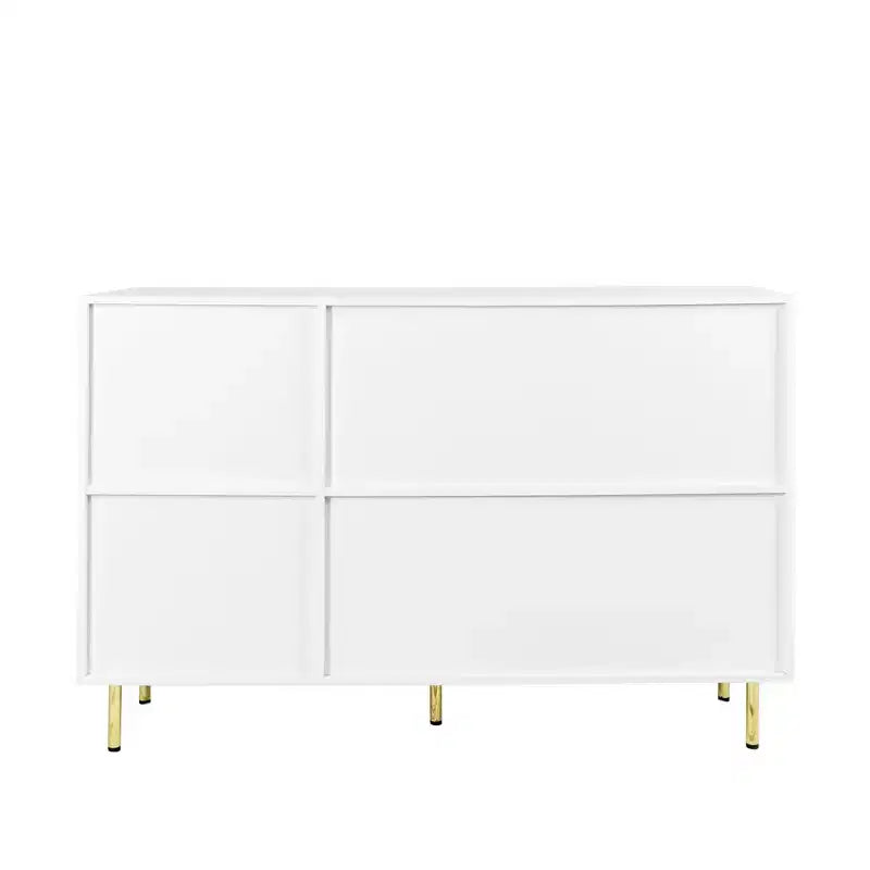 Homy Casa Modern White Accent Cabinet with Fluted Doors and Gold Metal Legs, Storage Sideboard for Living Room