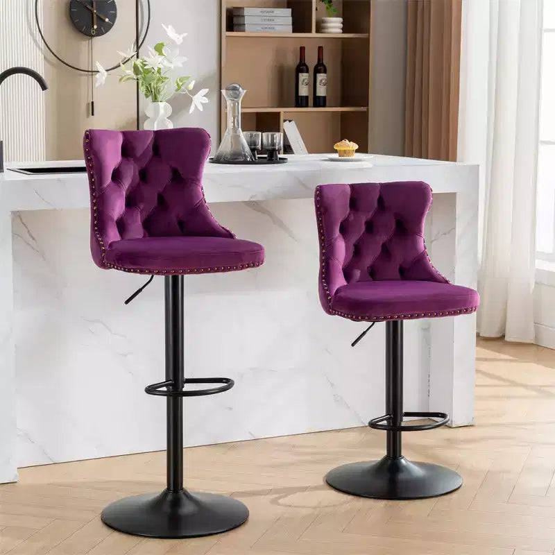 Bar Stools Set of 2, Upholstered 360 Swivel Bar Chairs, Modern Bar Stools with Back, 25-33 Adjustable Height Stool