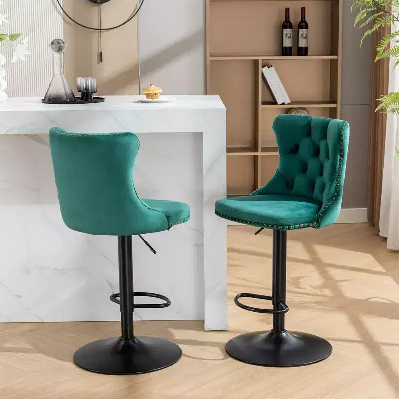 Bar Stools Set of 2, Upholstered 360 Swivel Bar Chairs, Modern Bar Stools with Back, 25-33 Adjustable Height Stool