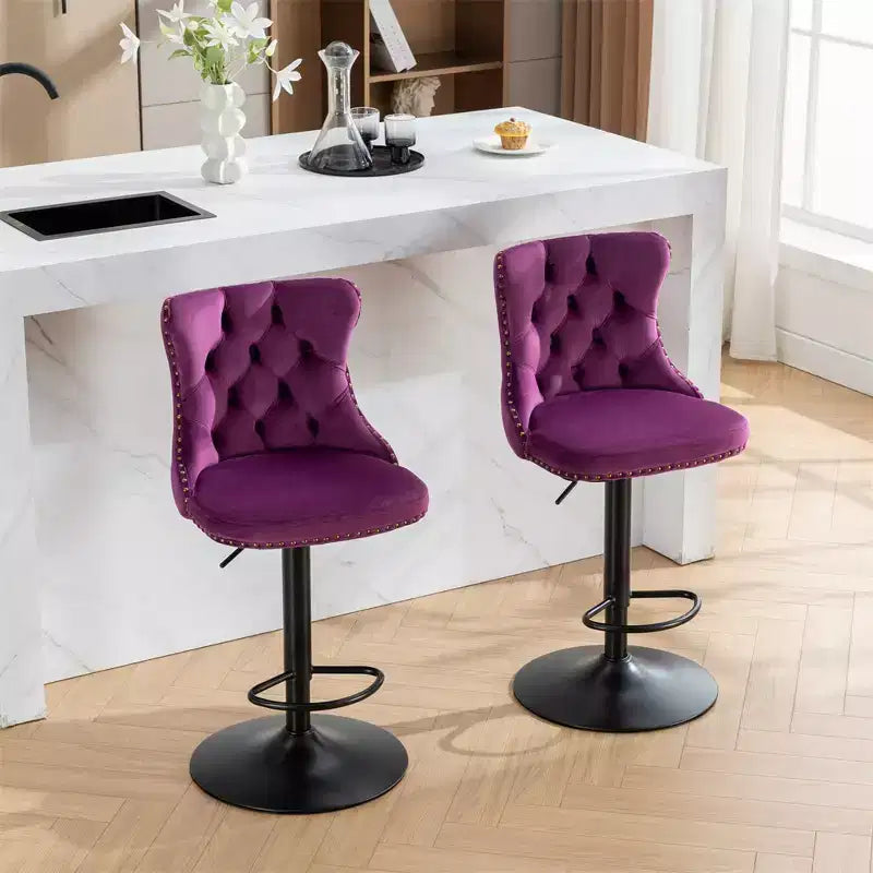 Bar Stools Set of 2, Upholstered 360 Swivel Bar Chairs, Modern Bar Stools with Back, 25-33 Adjustable Height Stool