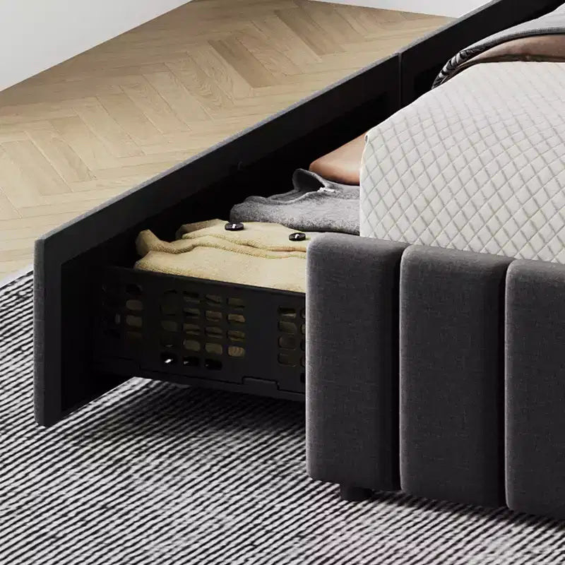 COZONY Bed Frame with 4 Storage Drawers, Adjustable Height Headboard, Linen Upholstered Platform Bed, No Box Spring Needed, Easy Assembly