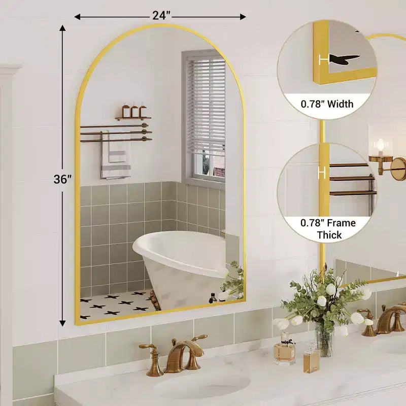 Modern Bathroom Wall Mounted Vanity Mirror with Arch Metal Framefor Bedroom and Living Room