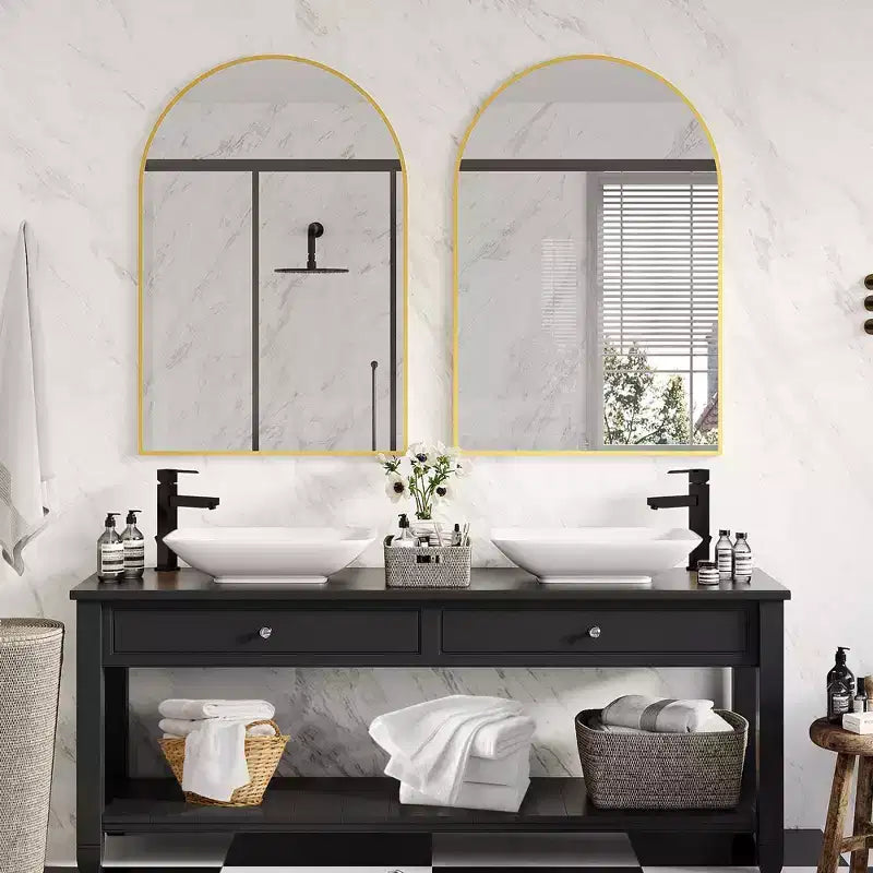 Modern Bathroom Wall Mounted Vanity Mirror with Arch Metal Framefor Bedroom and Living Room