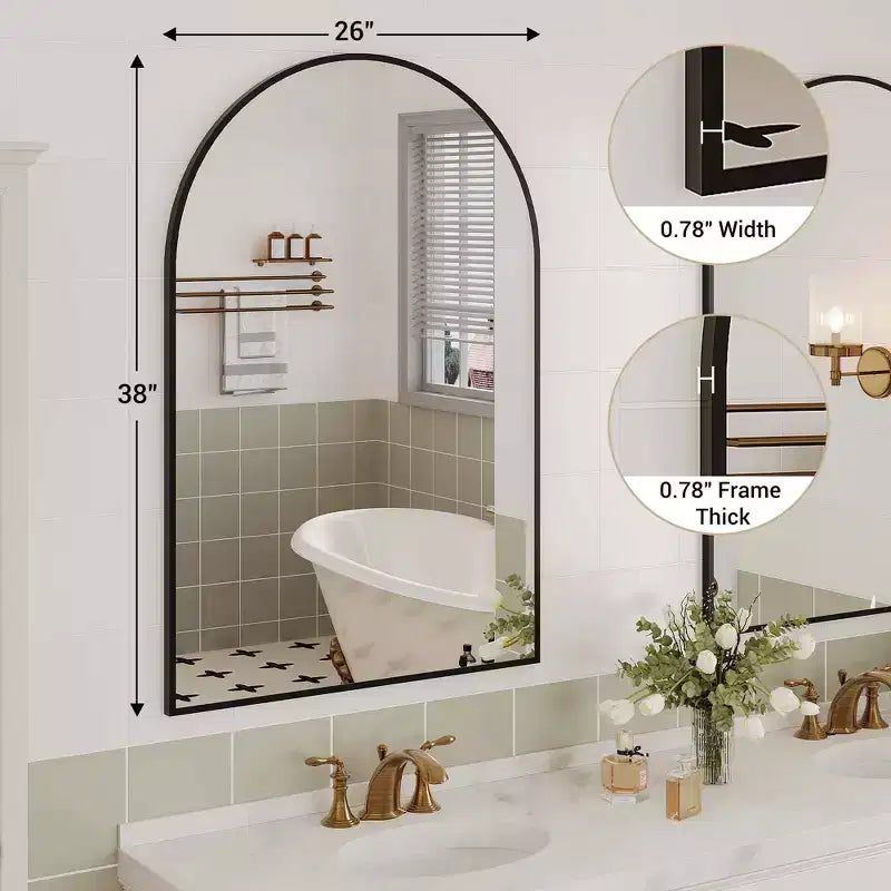 Modern Bathroom Wall Mounted Vanity Mirror with Arch Metal Framefor Bedroom and Living Room