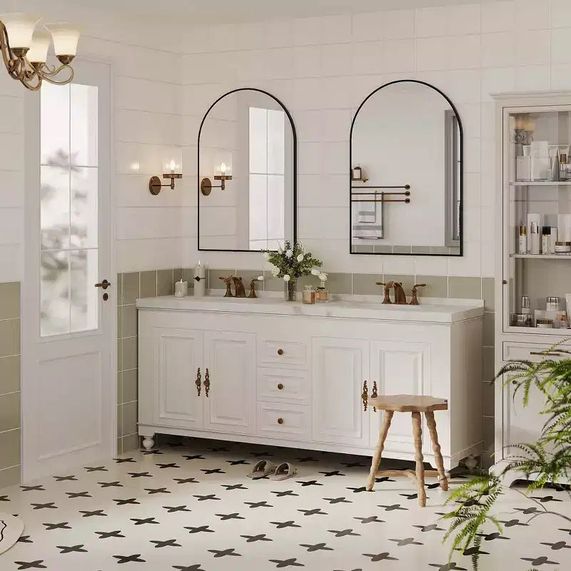 Modern Bathroom Wall Mounted Vanity Mirror with Arch Metal Framefor Bedroom and Living Room