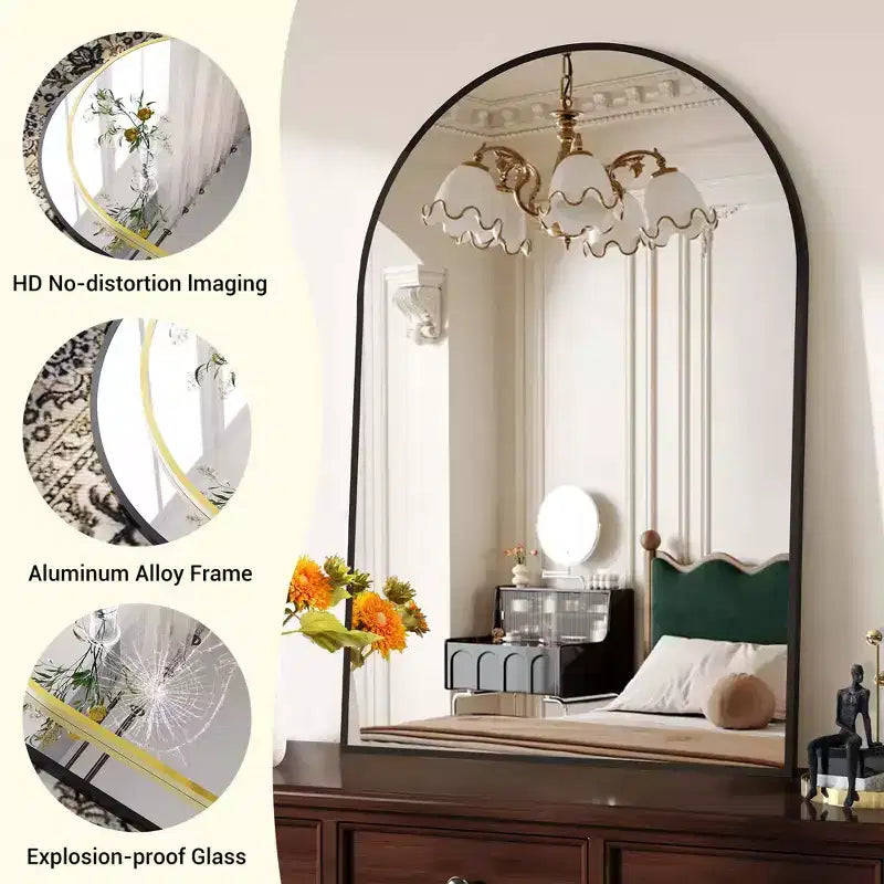 Modern Bathroom Wall Mounted Vanity Mirror with Arch Metal Framefor Bedroom and Living Room