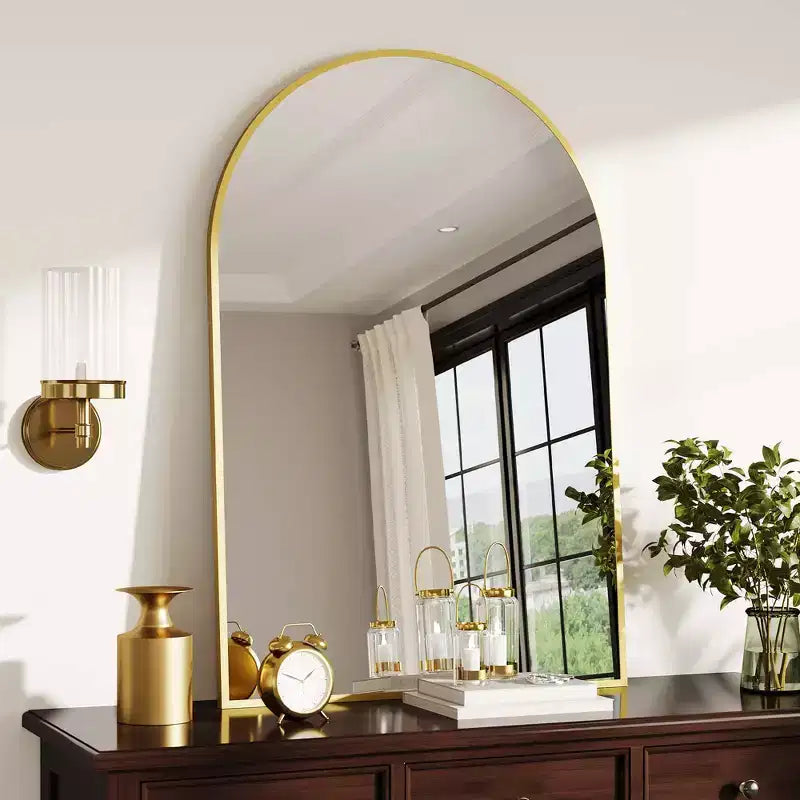 Modern Bathroom Wall Mounted Vanity Mirror with Arch Metal Framefor Bedroom and Living Room