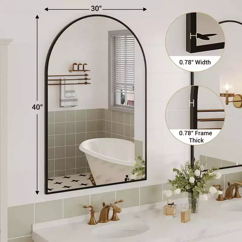 Modern Bathroom Wall Mounted Vanity Mirror with Arch Metal Framefor Bedroom and Living Room