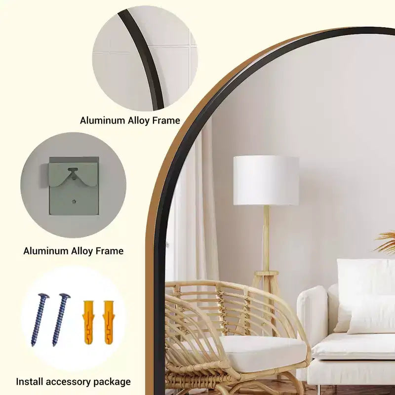 Modern Bathroom Wall Mounted Vanity Mirror with Arch Metal Framefor Bedroom and Living Room