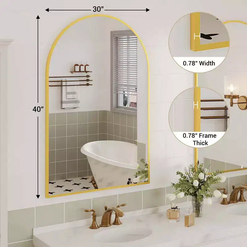 Modern Bathroom Wall Mounted Vanity Mirror with Arch Metal Framefor Bedroom and Living Room