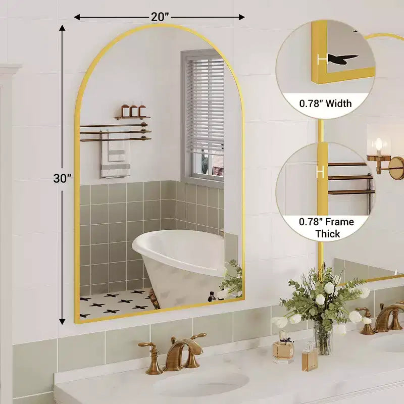Modern Bathroom Wall Mounted Vanity Mirror with Arch Metal Framefor Bedroom and Living Room