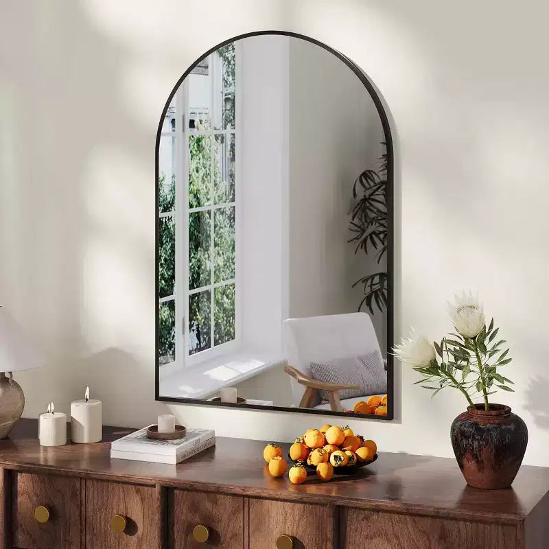 Modern Bathroom Wall Mounted Vanity Mirror with Arch Metal Framefor Bedroom and Living Room