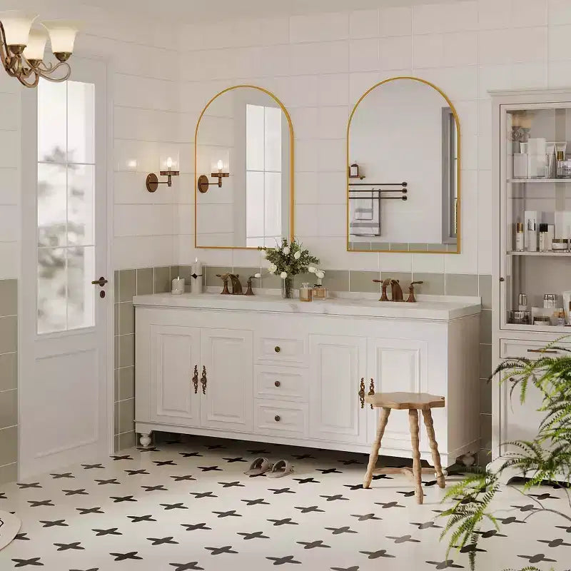 Modern Bathroom Wall Mounted Vanity Mirror with Arch Metal Framefor Bedroom and Living Room