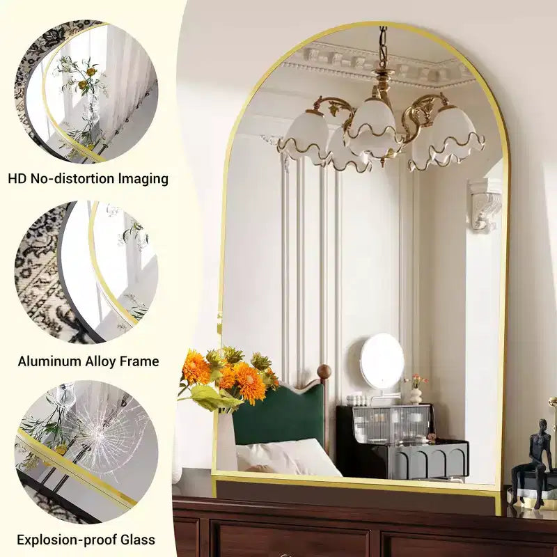 Modern Bathroom Wall Mounted Vanity Mirror with Arch Metal Framefor Bedroom and Living Room