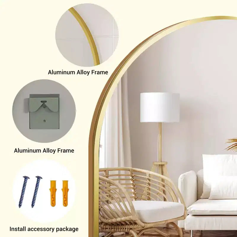 Modern Bathroom Wall Mounted Vanity Mirror with Arch Metal Framefor Bedroom and Living Room