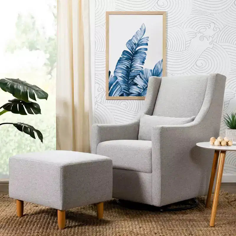 Babyletto Toco Swivel Glider and Ottoman in Eco-Performance Fabric | Water Repellent & Stain Resistant