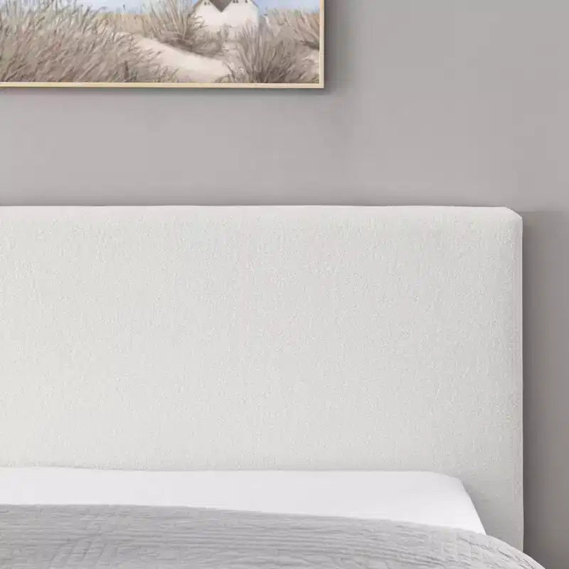 MAYEERTY Platform Bed Frame - Upholstered Padded Headboard, 12 Wood Slats & Center Support Leg