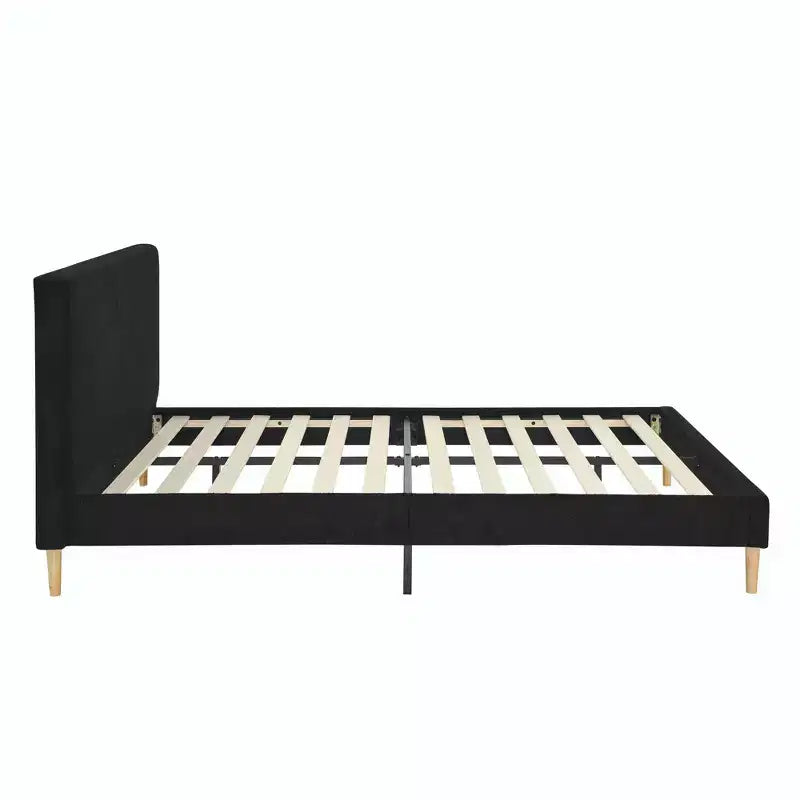 MAYEERTY Platform Bed Frame - Upholstered Padded Headboard, 12 Wood Slats & Center Support Leg