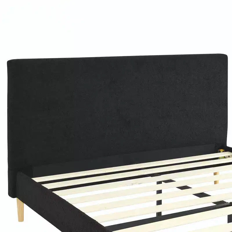 MAYEERTY Platform Bed Frame - Upholstered Padded Headboard, 12 Wood Slats & Center Support Leg