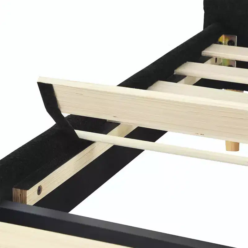 MAYEERTY Platform Bed Frame - Upholstered Padded Headboard, 12 Wood Slats & Center Support Leg