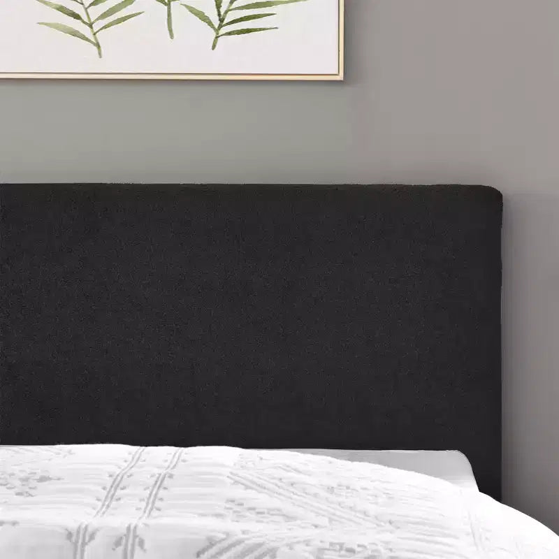MAYEERTY Platform Bed Frame - Upholstered Padded Headboard, 12 Wood Slats & Center Support Leg