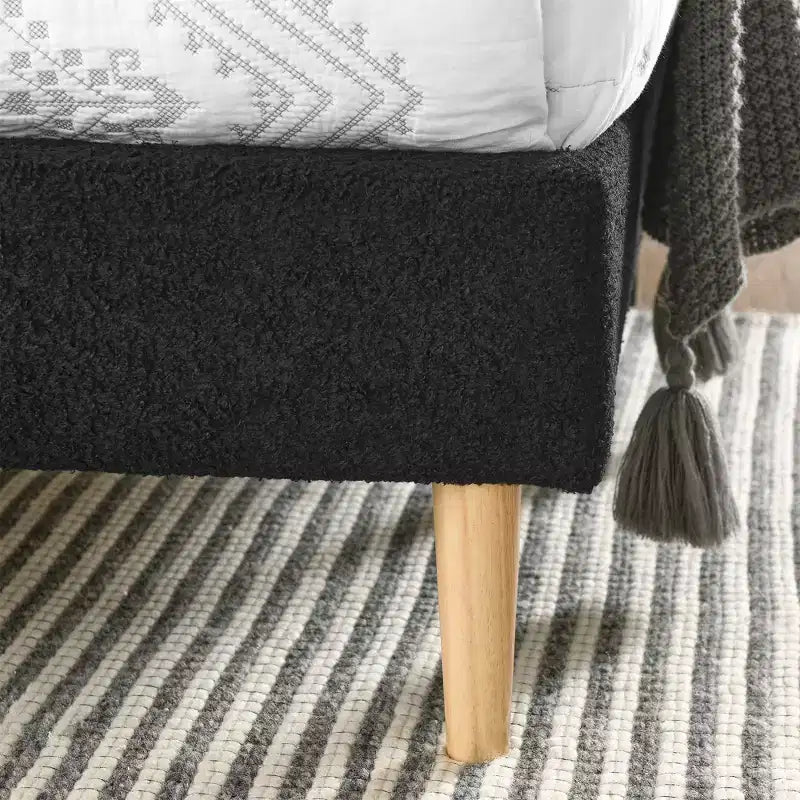 MAYEERTY Platform Bed Frame - Upholstered Padded Headboard, 12 Wood Slats & Center Support Leg