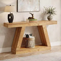 Lantine Farmhouse Console Table, 55-Inch Rustic Sofa Table with Storage, Industrial Wooden Entryway Table for Hallway, Living Room, Natural Brown