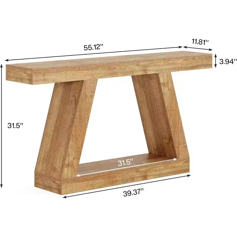 Lantine Farmhouse Console Table, 55-Inch Rustic Sofa Table with Storage, Industrial Wooden Entryway Table for Hallway, Living Room, Natural Brown