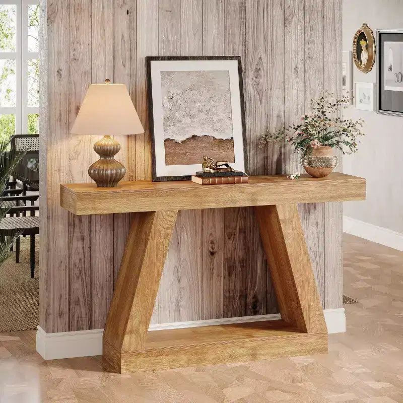 Lantine Farmhouse Console Table, 55-Inch Rustic Sofa Table with Storage, Industrial Wooden Entryway Table for Hallway, Living Room, Natural Brown
