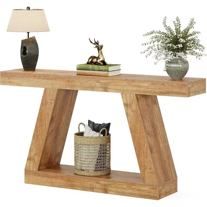 Lantine Farmhouse Console Table, 55-Inch Rustic Sofa Table with Storage, Industrial Wooden Entryway Table for Hallway, Living Room, Natural Brown