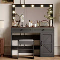 Okak 43.4IN Farmhouse Makeup Vanity with Large Mirror, Vanity Desk with 2 Drawers and 1 Cabinet Door, Vanity Table for Girls and Women, Black