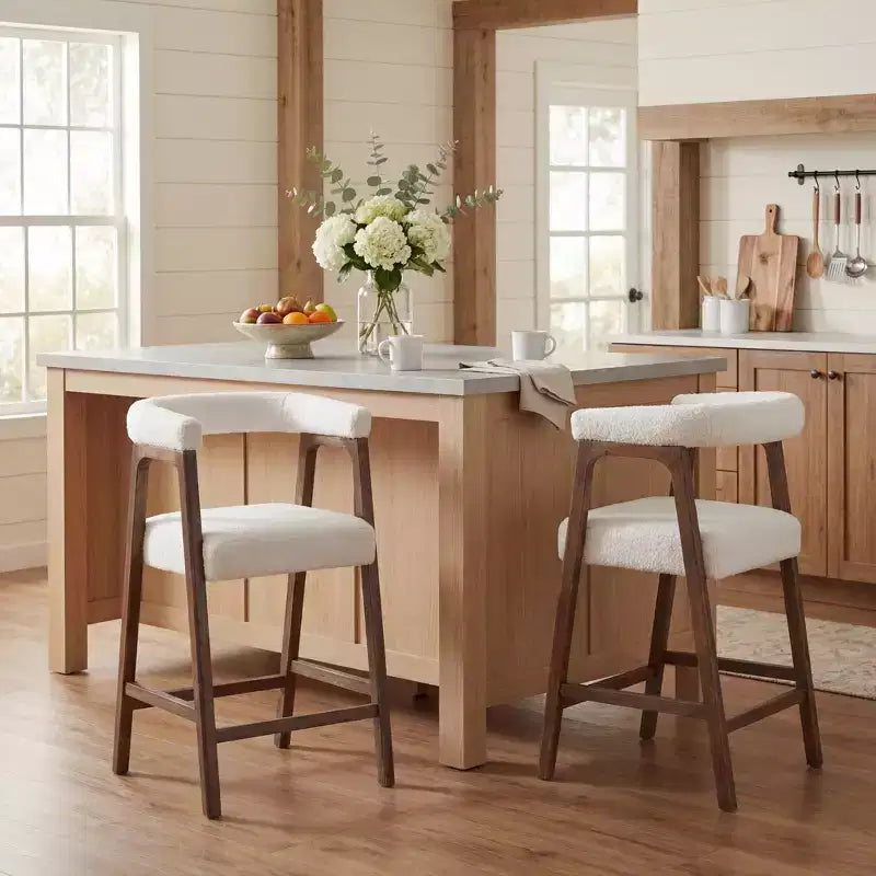 Christopher Knight Home Amara Modern Rubberwood Upholstered Counter Stools with Curved Backrest (Set of 2)