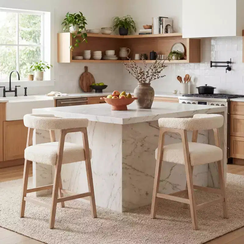 Christopher Knight Home Amara Modern Rubberwood Upholstered Counter Stools with Curved Backrest (Set of 2)