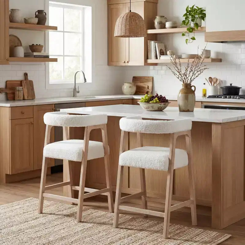 Christopher Knight Home Amara Modern Rubberwood Upholstered Counter Stools with Curved Backrest (Set of 2)