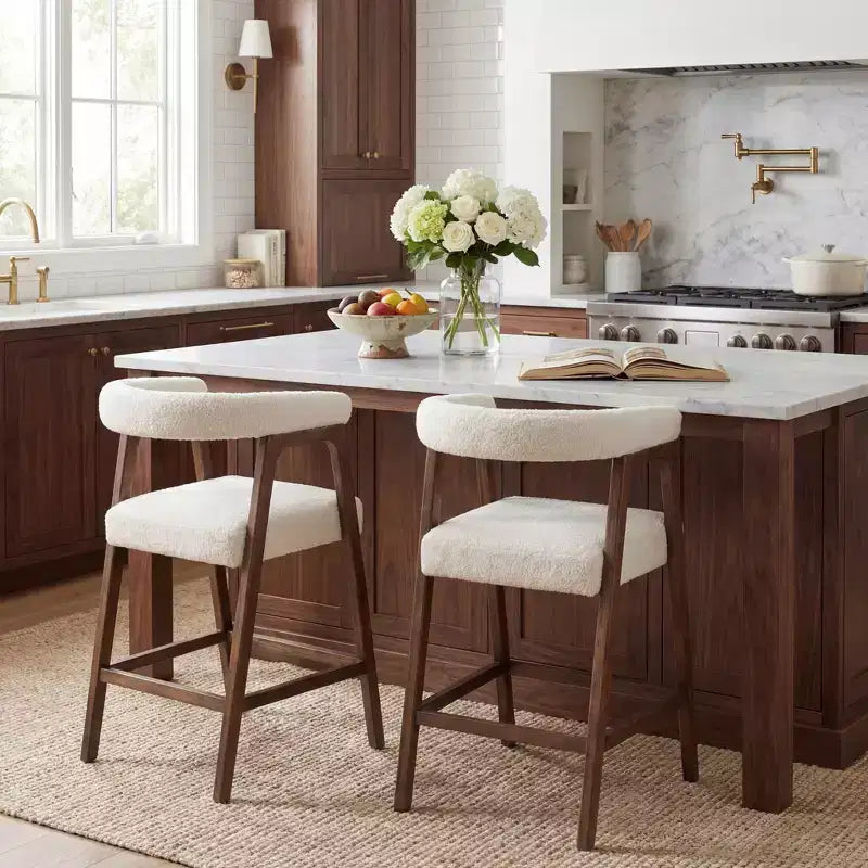 Christopher Knight Home Amara Modern Rubberwood Upholstered Counter Stools with Curved Backrest (Set of 2)
