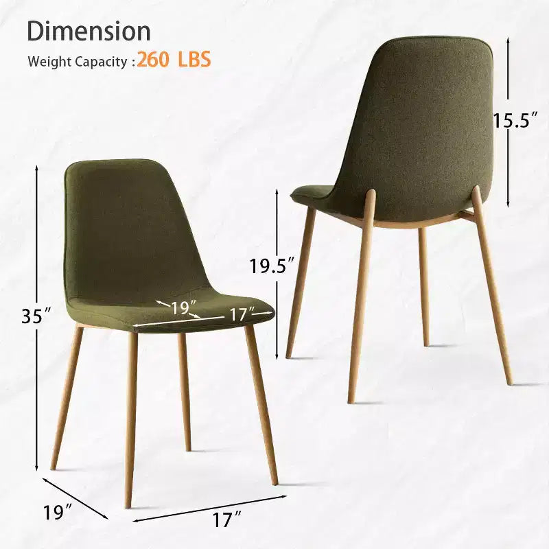 Modern Upholstered Dining Chairs Set of 2, Fabric Padded Kitchen Chairs with Wood-Grain Metal Legs for Kitchen or Dining Room - Panipeachy