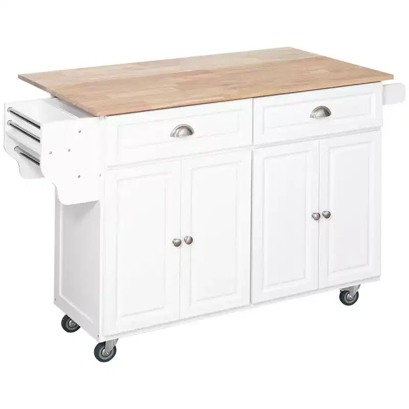 Rolling Kitchen Island Cart with Drop Leaf, Kitchen Cart on Wheels with Wood Top, 2 Drawers and 2 Storage Cabinets, Island Table for Kitchen