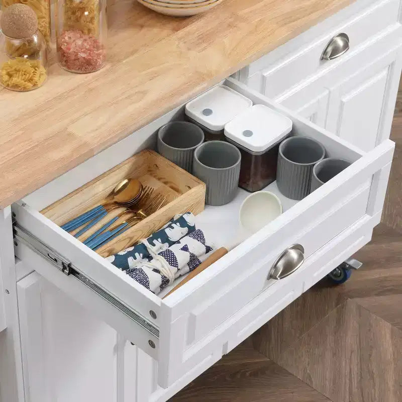 Rolling Kitchen Island Cart with Drop Leaf, Kitchen Cart on Wheels with Wood Top, 2 Drawers and 2 Storage Cabinets, Island Table for Kitchen