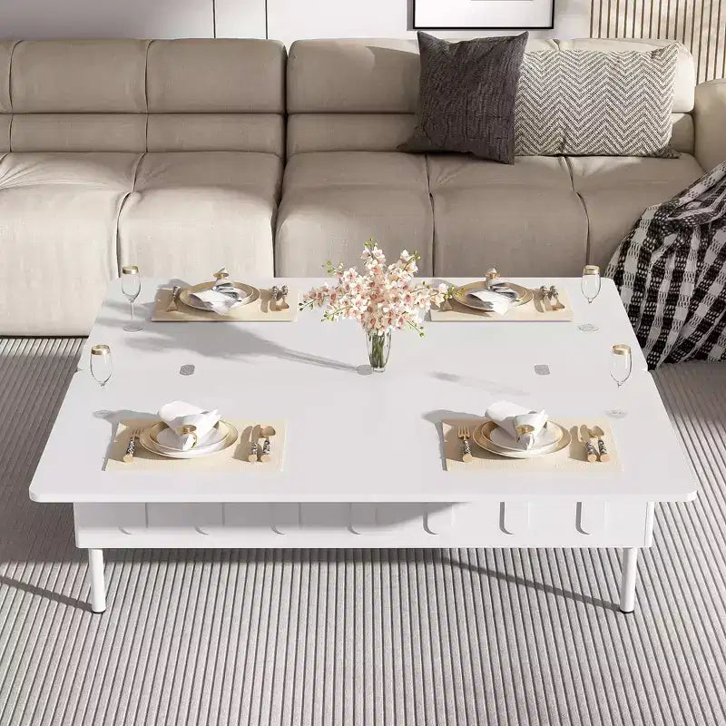 Extendable Coffee Table with Lift Top, Modern Center Table with Extend Hidden Storage and Drawers for Living Room