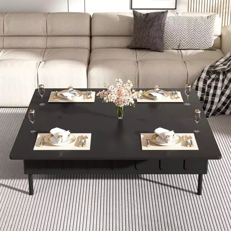 Extendable Coffee Table with Lift Top, Modern Center Table with Extend Hidden Storage and Drawers for Living Room