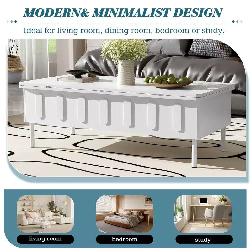 Extendable Coffee Table with Lift Top, Modern Center Table with Extend Hidden Storage and Drawers for Living Room