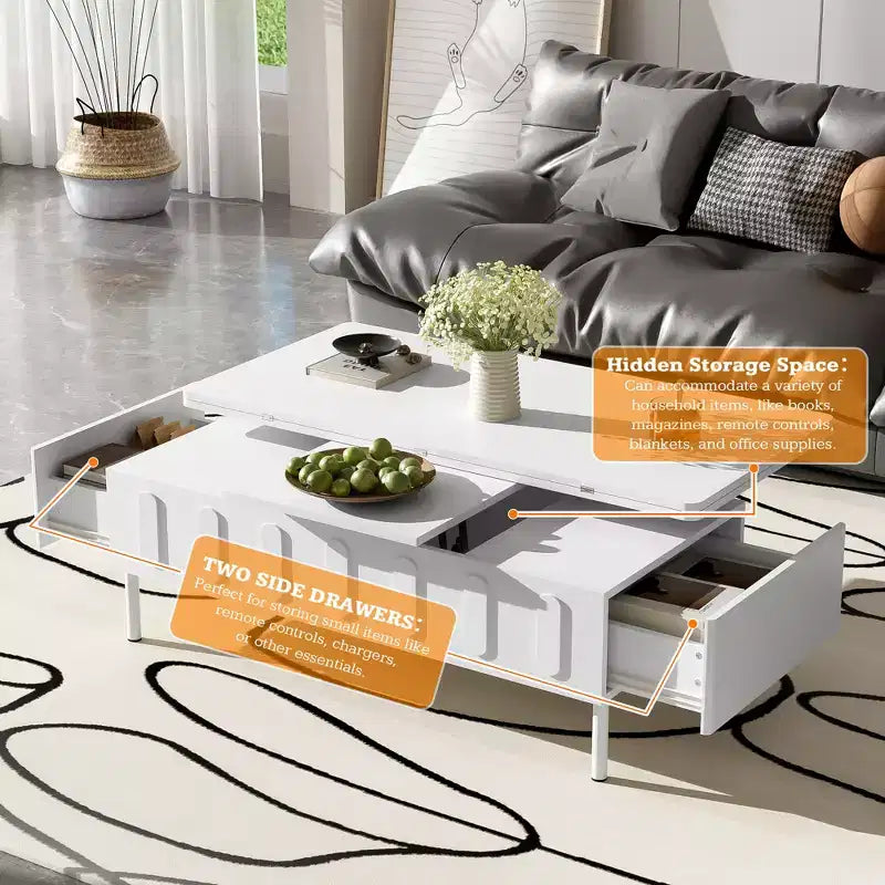 Extendable Coffee Table with Lift Top, Modern Center Table with Extend Hidden Storage and Drawers for Living Room